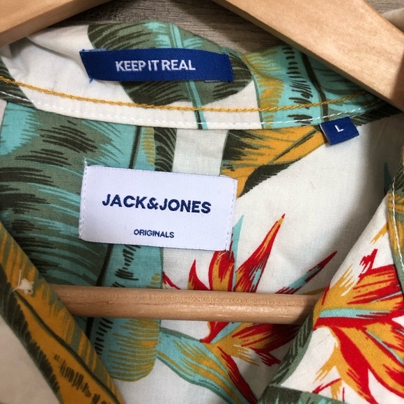 Jack and Jones Cotton Short Sleeved Tropical Print Button Down Shirt Large - Picture 3 of 8